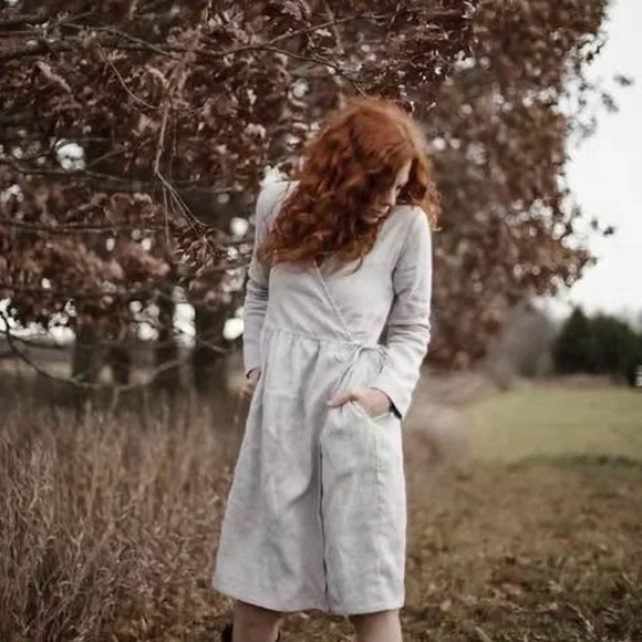 Simply Grey linen wrap dress - small Midi Dress - Picture 6 of 8